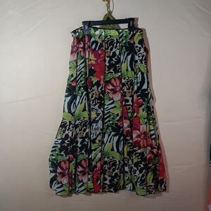 🐦‍🔥Vibrant Floral and Leopard Print Midi Skirt